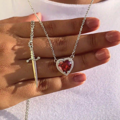 Heart and Sword Necklace Set